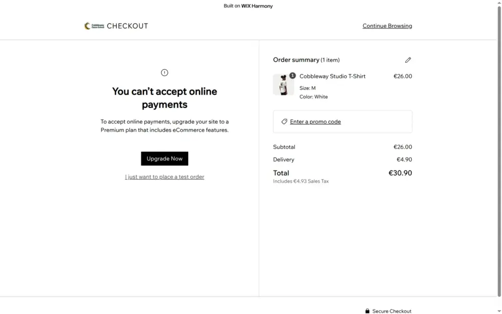 Owner checkout with the link to place a test order