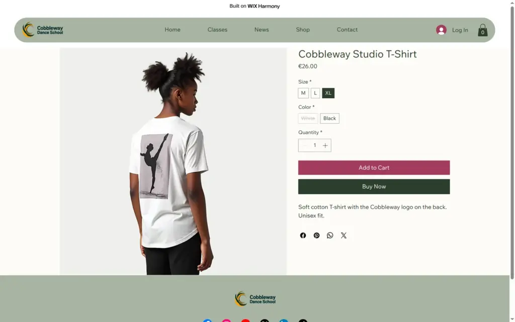 Product page with the sold-out white XL crossed out