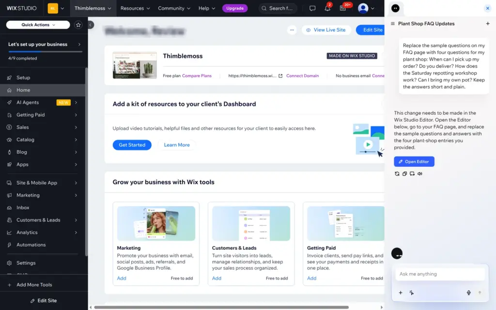 Dashboard AI assistant saying the change has to be made in the editor