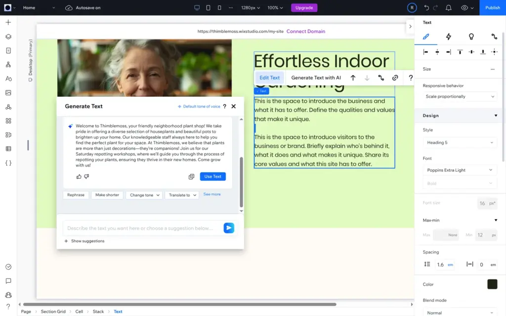 Generate Text with AI panel with a one-paragraph answer that has exclamation marks