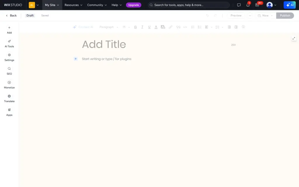 Blog post editor in the dashboard
