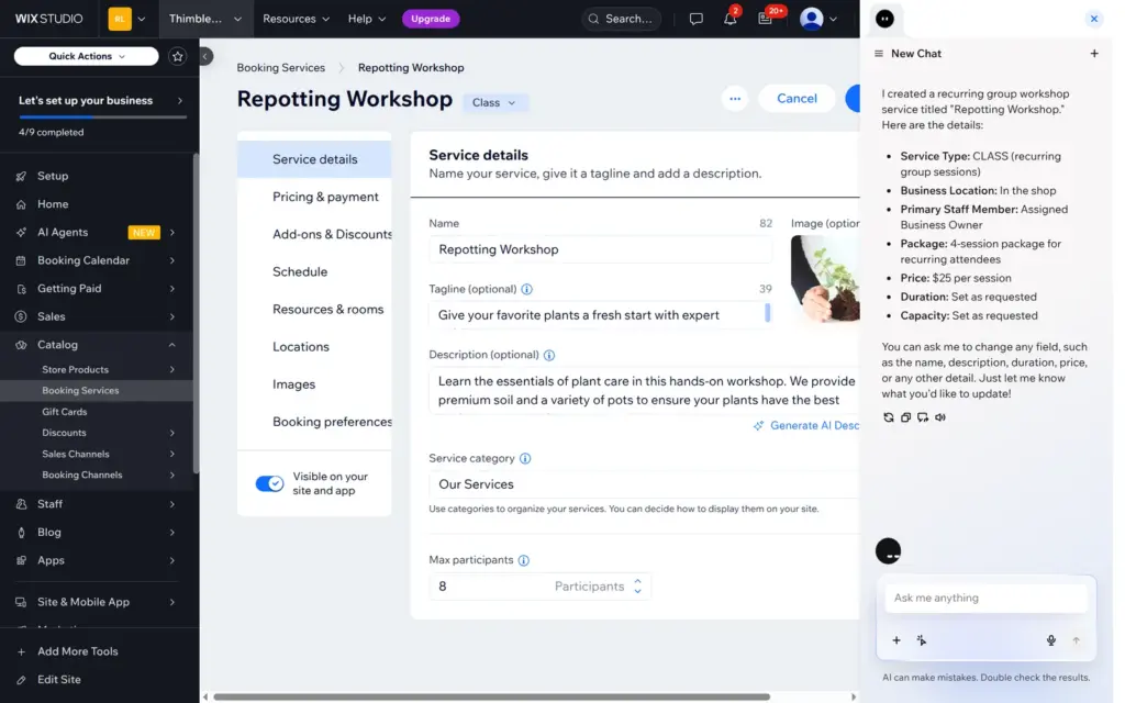 Service form filled in by AI with the AI chat summary