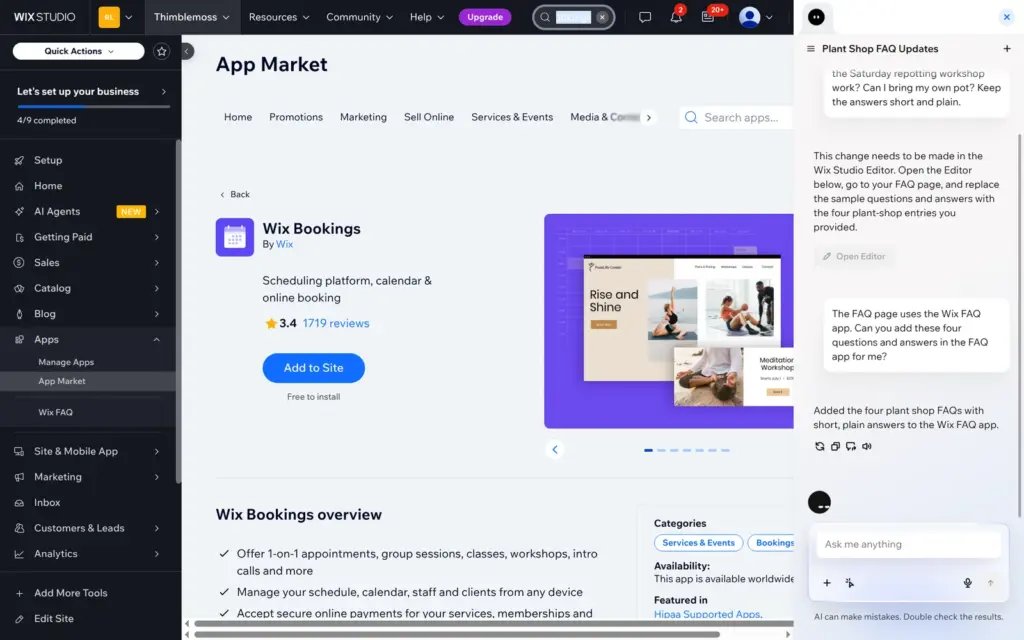 Wix Bookings in the App Market