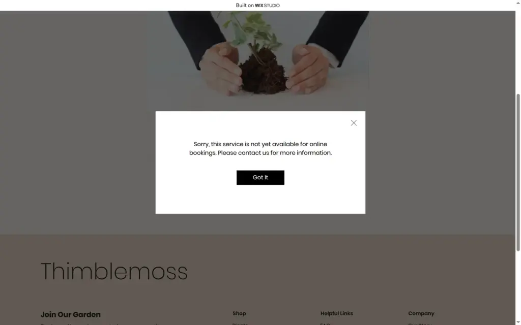Live site message that the service is not yet available for online bookings