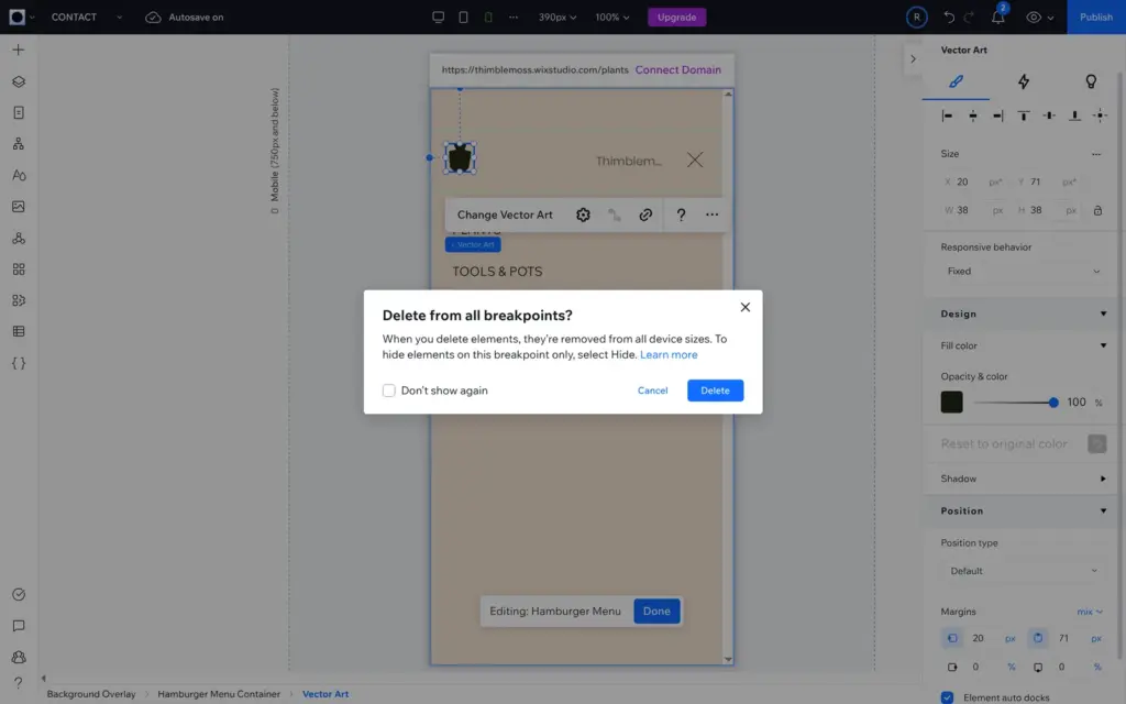 Dialog asking whether to delete the logo from all breakpoints