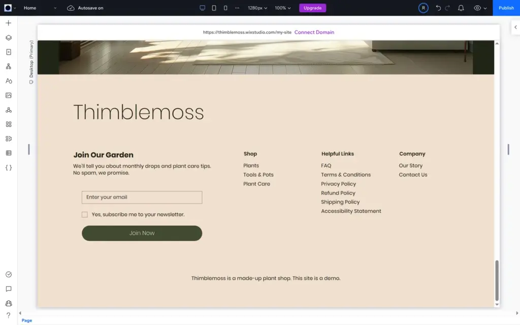 Footer after removing the social links and changing the copyright line