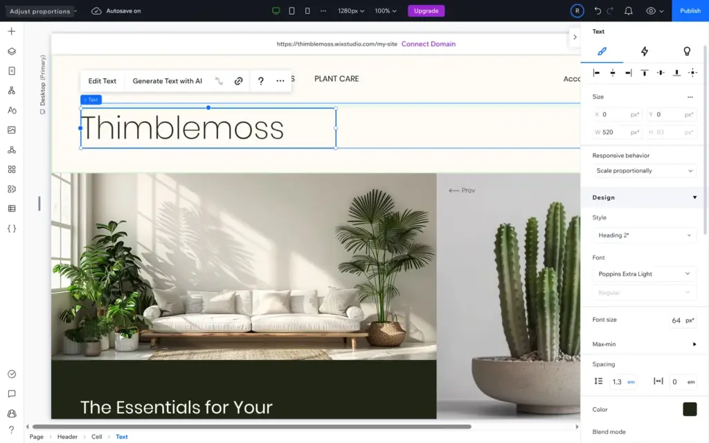 New Thimblemoss title text in the header