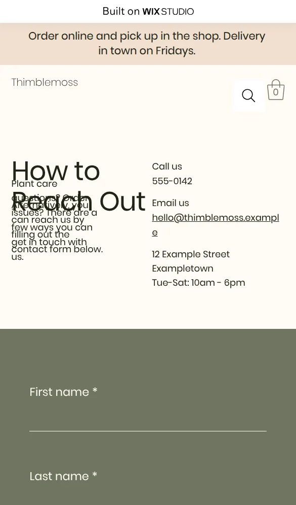 Contact page on a phone with the heading on top of the text
