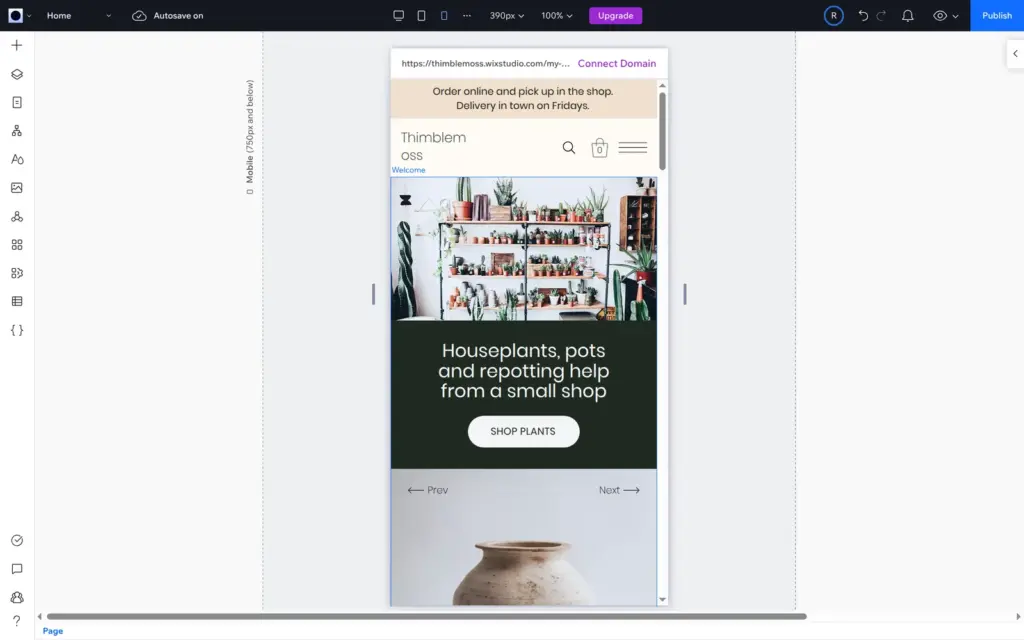 Phone layout in the editor with the shop name broken over two lines