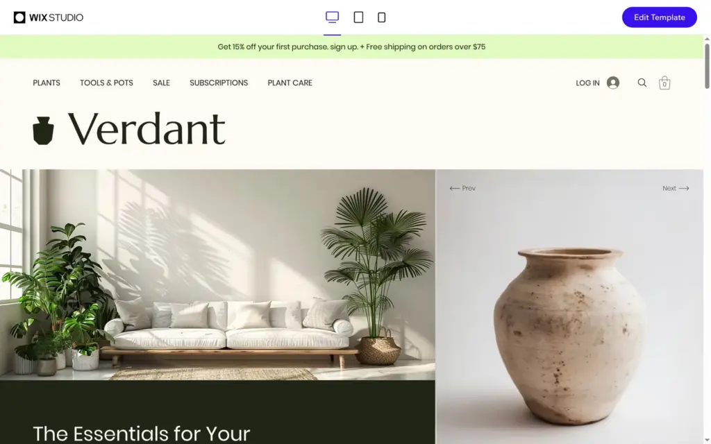 Preview of the Plant Store template with the Verdant logo