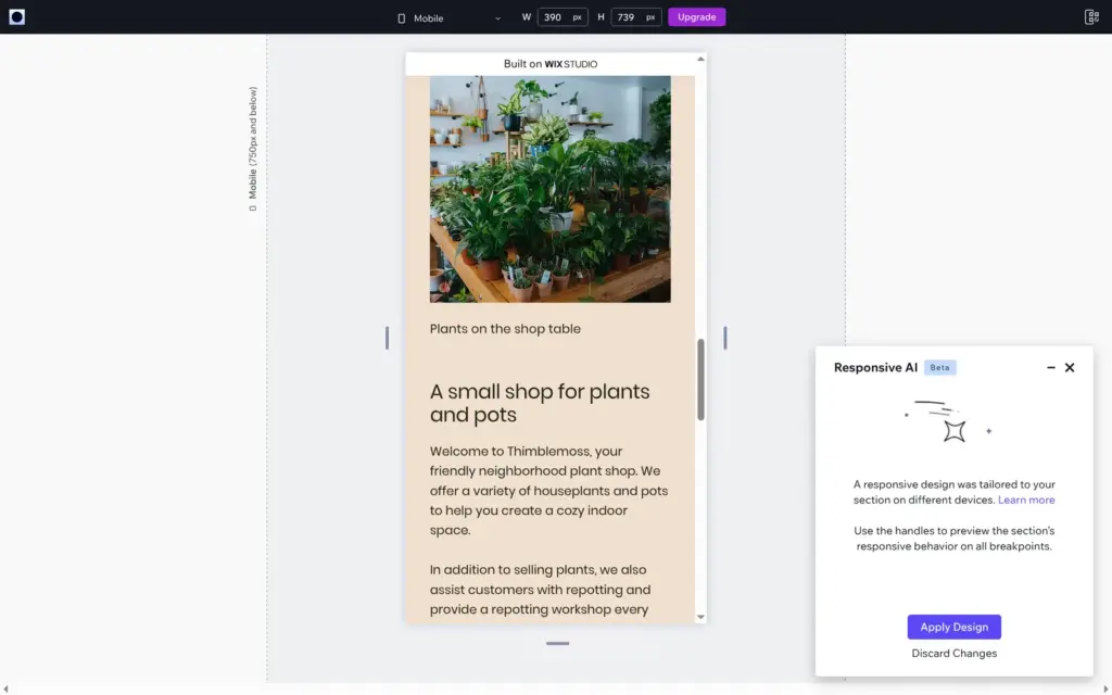 Responsive AI preview of the section at phone width