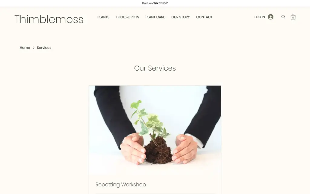 Book Online page with the repotting workshop