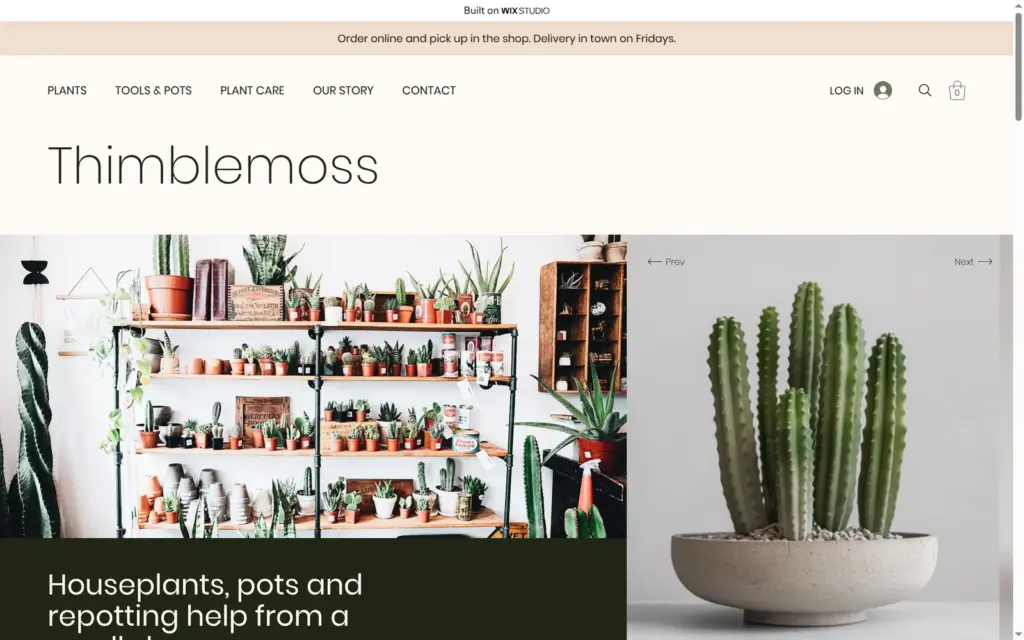 Home page of the Thimblemoss plant shop demo site on a computer