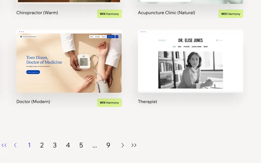 Wix templates with and without the Wix Harmony label