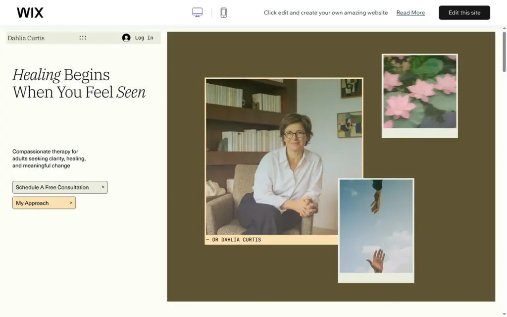 Preview of the Wix template Therapist (Soft) on a computer
